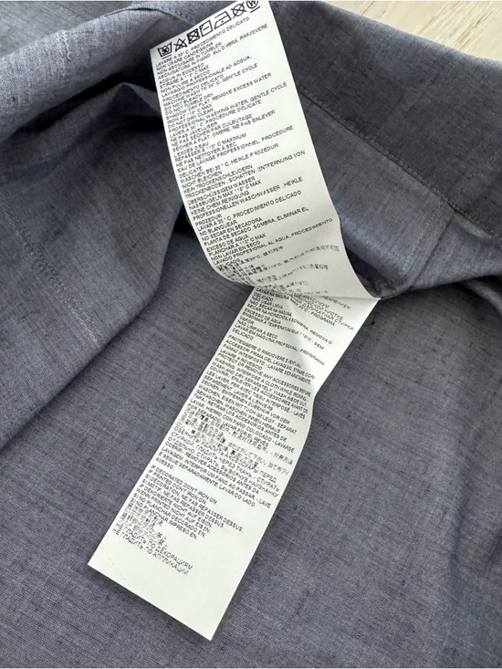 Maison Margiela Men’s Blue/Gray Linen Short Sleeve Tab Collar Shirt - Size 39 - Picture 8 of 8